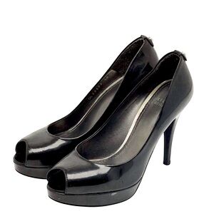 Stuart Weitzman Black patent peep toe pumps